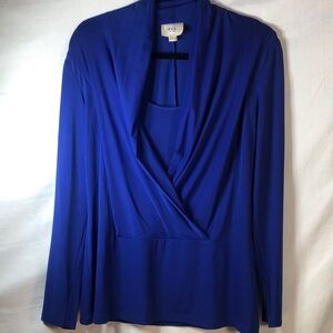 ECI Cobalt Blue Drape-Front Women’s Long Sleeve Top, Size Large